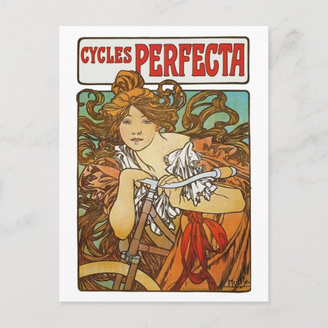 Postal Cycles Perfecta, Alphonse Mucha Art Nouveau (Anverso)