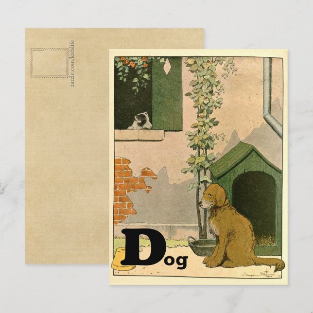 Postal D es para el perro Golden Retriever y Terrier Alph (Anverso / Reverso)