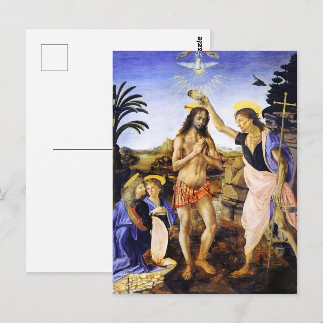 Postal Da Vinci el bautismo de Cristo Bella Artes Clásico (Anverso / Reverso)