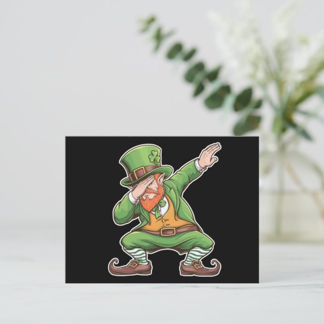 Postal Dab Dabbing Leprechaun en verde (Anverso de pie)