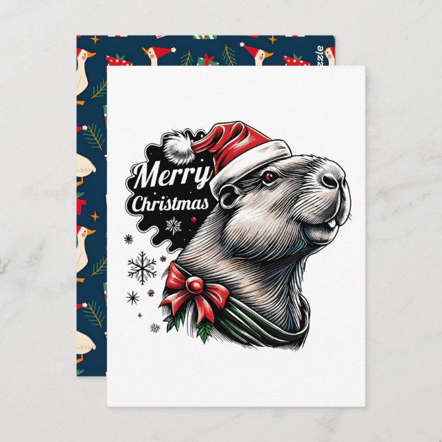 Postal Dabbing Capybara Christmas Santa – Funny Holiday  (Anverso / Reverso)