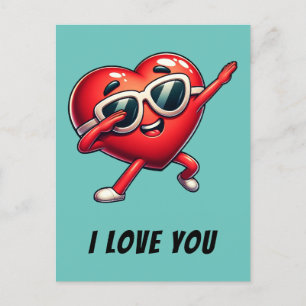 Postal Dabbing Red Heart I love you Card