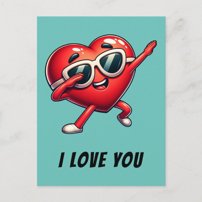 Postal Dabbing Red Heart I love you Card (Anverso)