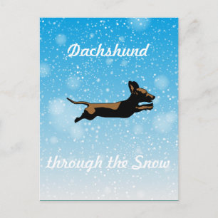 Postal Dachshund a través de la nieve
