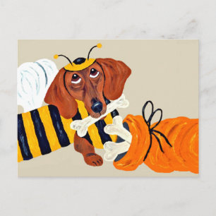 Postal Dachshund Abejorro con golosinas para perros