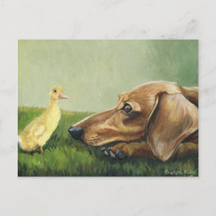 Postal "Dachshund and Duckling"