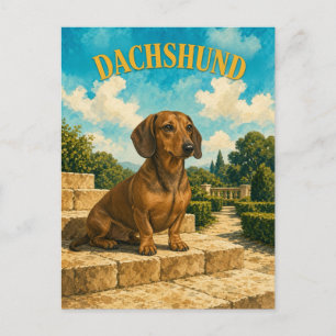 Postal Dachshund, Arte de Perro Acuarela Vintage
