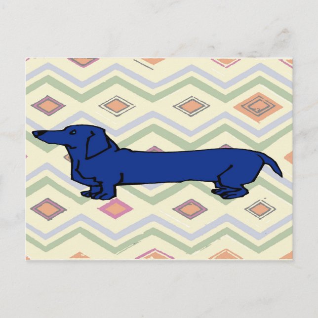 Postal Dachshund azul Abstract Fauvismo (Anverso)