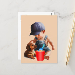 Postal Dachshund Beach Day Postcard Art