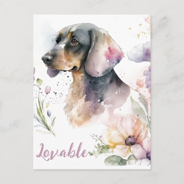Postal Dachshund Bouquet y flores (Anverso)