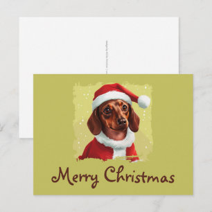 Postal Dachshund Con El Equipo De Santa Claus - Navidades
