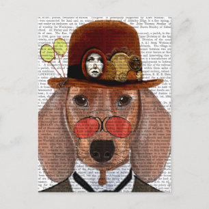 Postal Dachshund con el Gorra Steampunk Bowler
