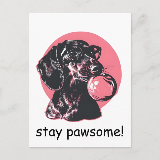 Postal Dachshund con gafas y chicle personalizado (Anverso)