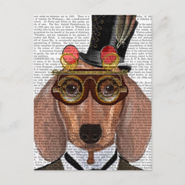Postal Dachshund con sombrero superior y gafas (Anverso)