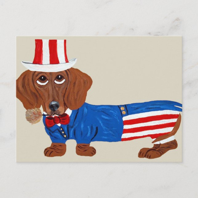 Postal Dachshund con traje de Tío Sam (Anverso)