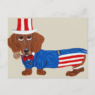 Postal Dachshund con traje de Tío Sam