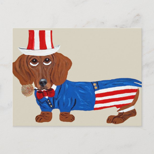 Postal Dachshund con traje de Tío Sam (Anverso)