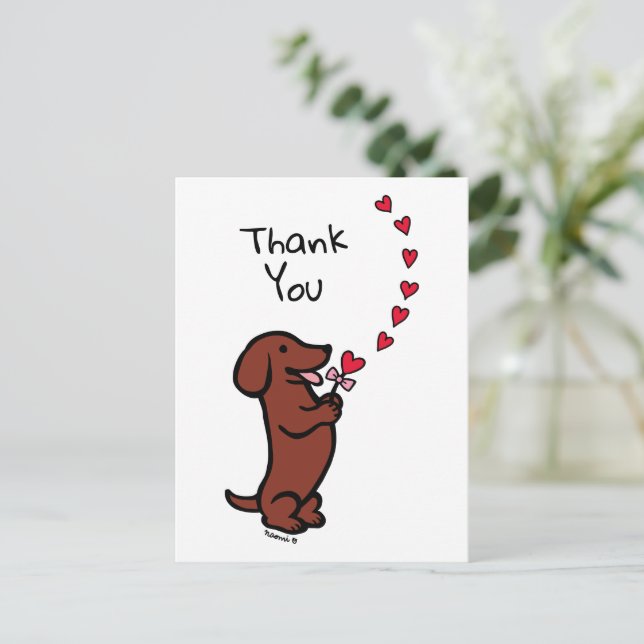 Postal Dachshund Corazones de Red Smooth Haired (Anverso de pie)