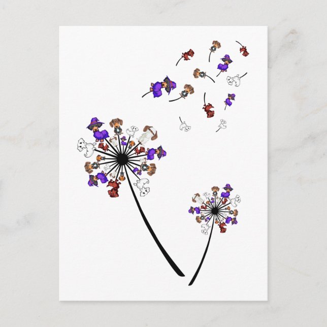 Postal Dachshund Dandelion Flor Halloween Ideas de disfra (Anverso)