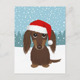 Postal Dachshund de chocolate navideño perro personalizad