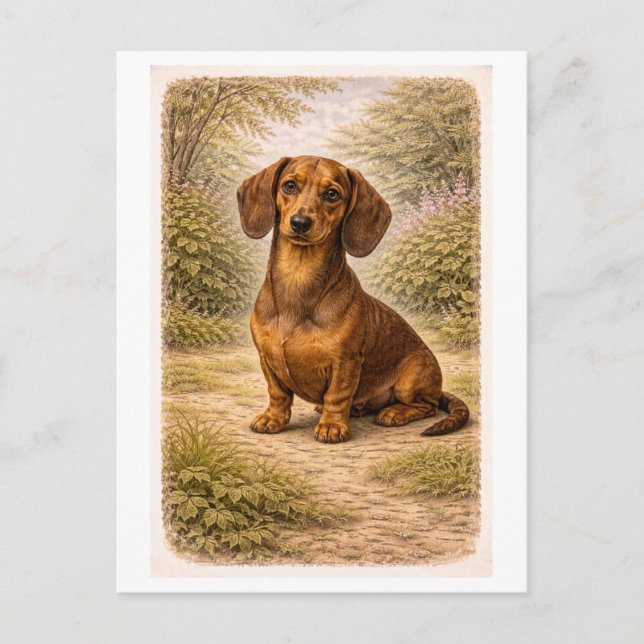 Postal Dachshund de estilo vintage (Anverso)