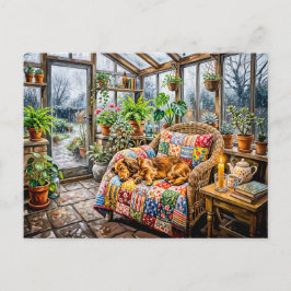 Postal Dachshund descansando en silla de patchwork dentro