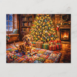 Postal Dachshund descansando junto a la acogedora chimene