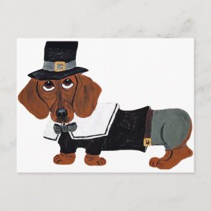 Postal Dachshund Día de Acción de Gracias Peregrino
