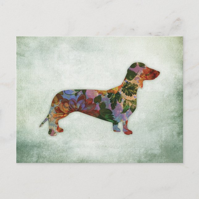 Postal Dachshund Dog Floral En Verde (Anverso)