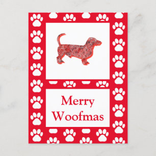 Postal Dachshund Dog Silhouette Red Merry Christmas