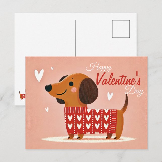 Postal Dachshund El día de San Valentín (Anverso / Reverso)