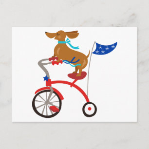Postal Dachshund en bicicleta