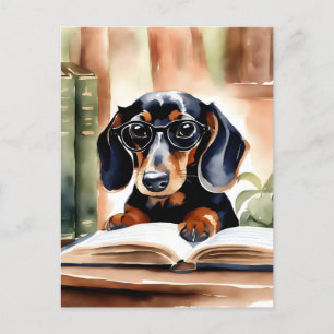 Postal Dachshund en el arte acuarela