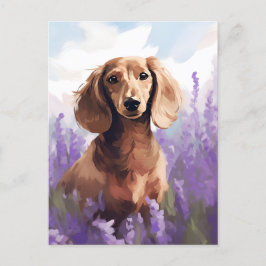 Postal Dachshund en el campo Lavender