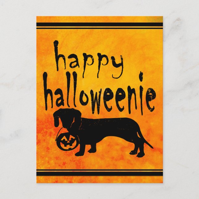 Postal Dachshund en truco o truco de Halloween (Anverso)