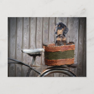Postal Dachshund en una cesta PostcardMagnet