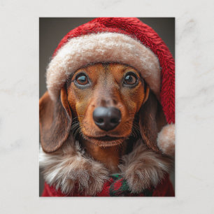 Postal Dachshund festivo en Santa Attire