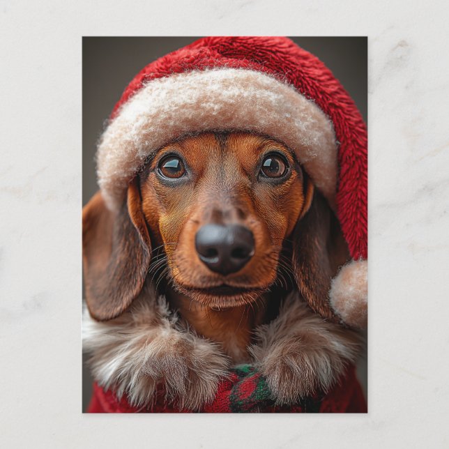 Postal Dachshund festivo en Santa Attire (Anverso)