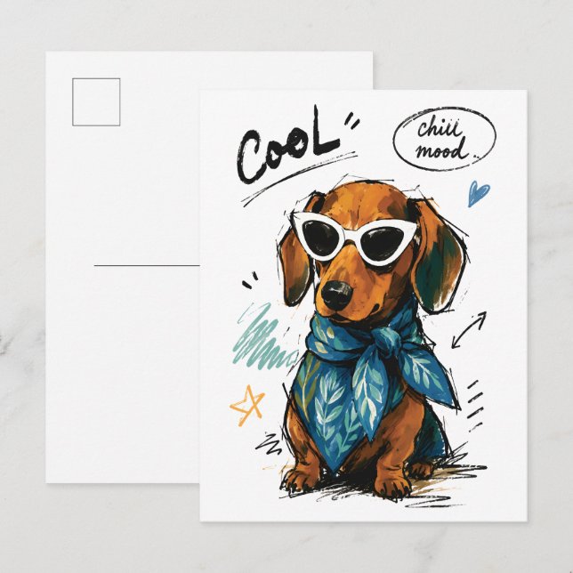 Postal Dachshund genial con gafas de sol (Anverso / Reverso)