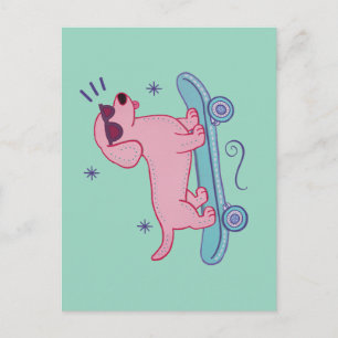 Postal Dachshund genial en monopatín   Arte divertido de 
