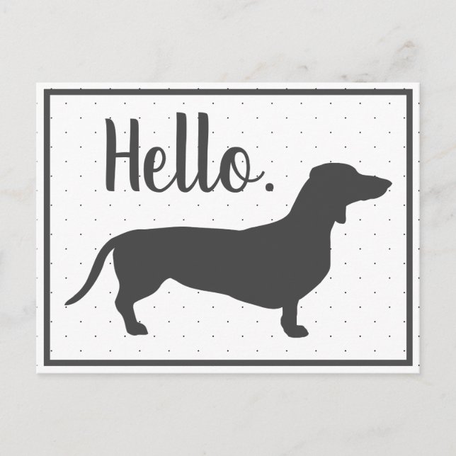 Postal Dachshund gris moderno y puntos negros Hola (Anverso)