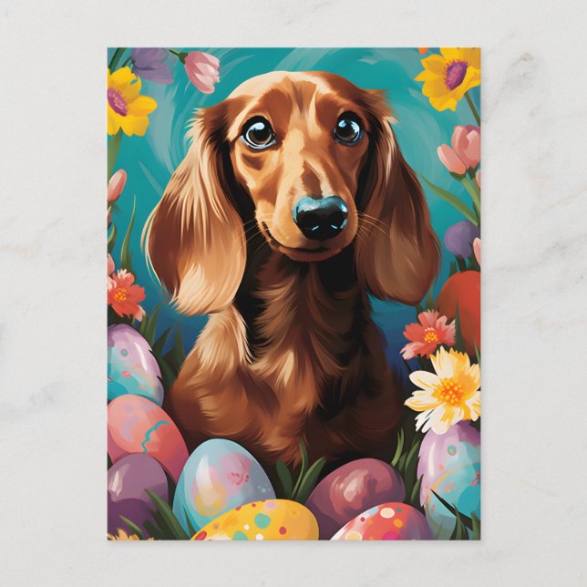 Postal Dachshund Happy Easter (Anverso)