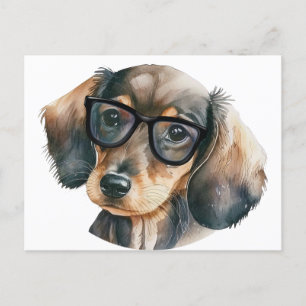 Postal Dachshund lindo con gafas negras