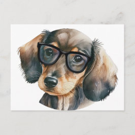Postal Dachshund lindo con gafas negras