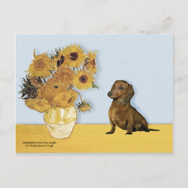 Postal Dachshund (marrón1) - girasoles (Anverso)