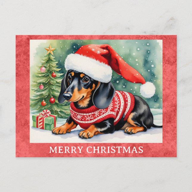 Postal Dachshund Merry Christmas Cute Perro Cachorro (Anverso)