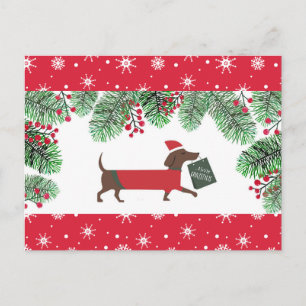 Postal Dachshund Navidad Perrito Lindo Copos de Nieve Ace