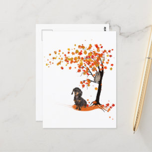 Postal Dachshund Owl And Fall Tree Dachshund Lover Otoño