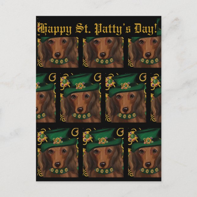 Postal Dachshund pelirrojo de pelo largo       (Anverso)