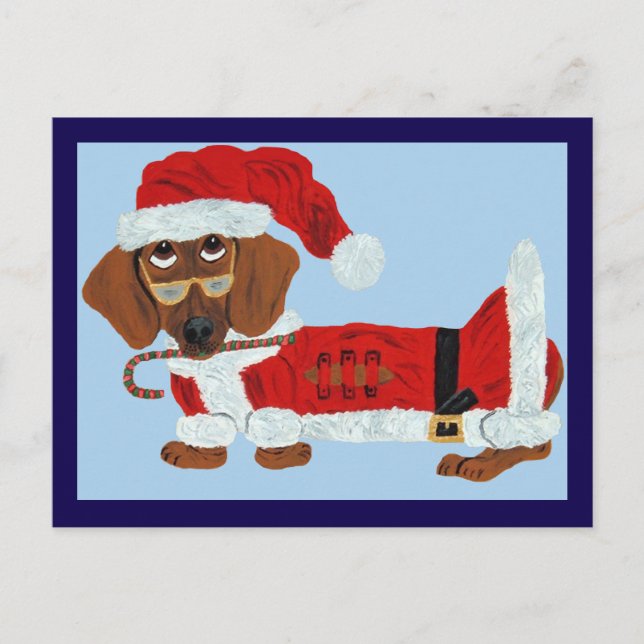 Postal Dachshund Santa con un bastón de caramelo (Anverso)